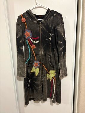 Rising International S Zip Up Patchwork Duster Hoodie Boho Hippie‎ Wearable Art